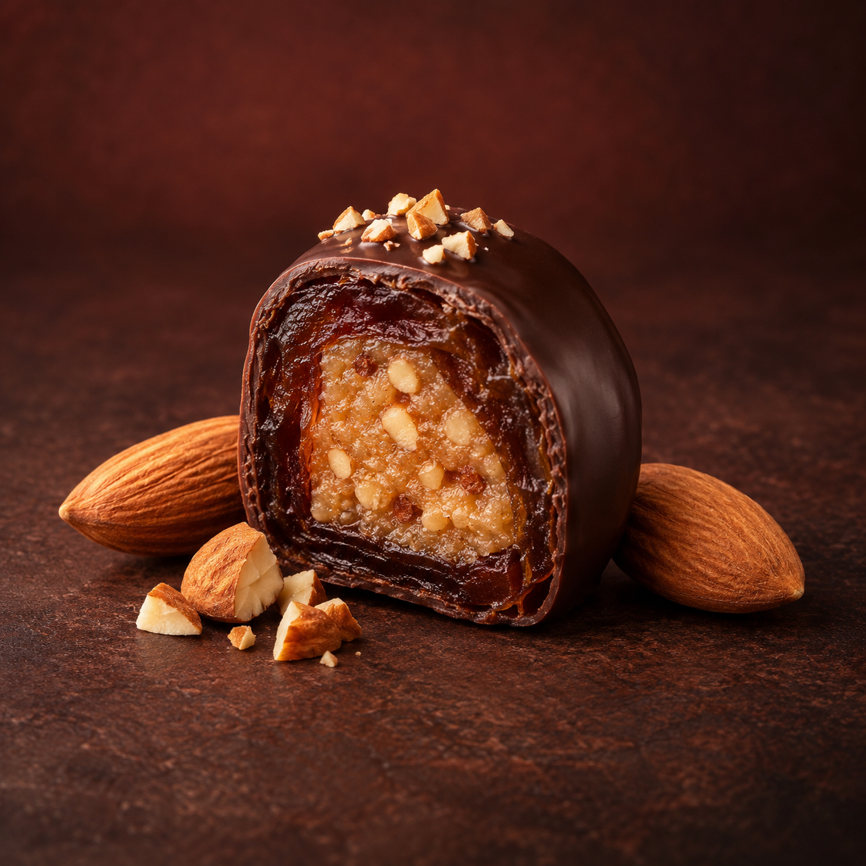 Almond Praline date chocolate with roasted almonds