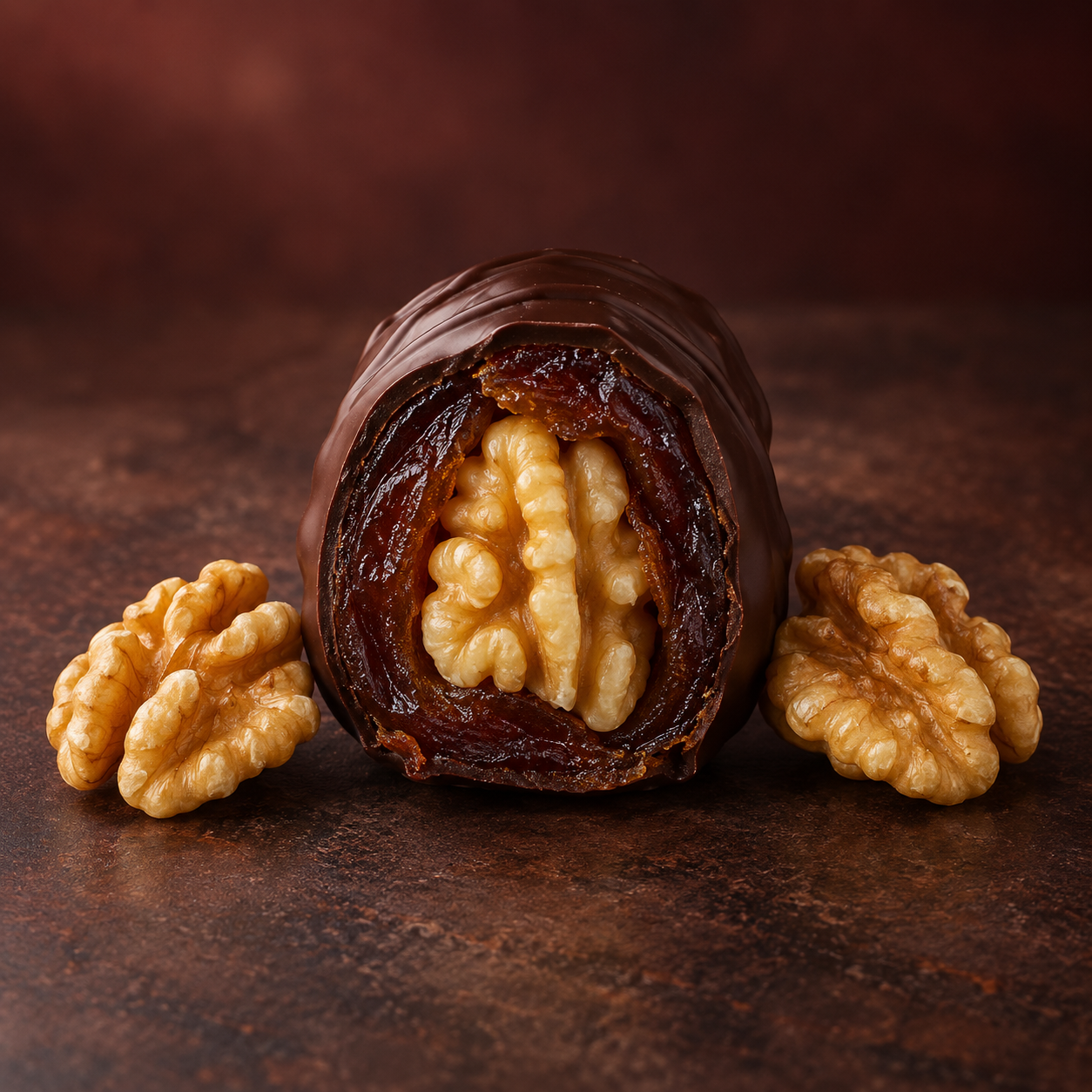 Walnut Crown date chocolate with a centred whole walnut filling